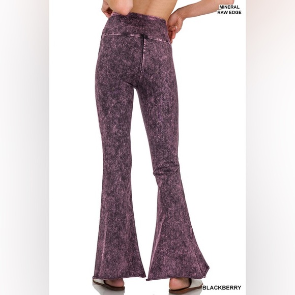 MINERAL WASHED HIGH WAIST RAW EDGE HEM PANTS - Picture 3 of 4